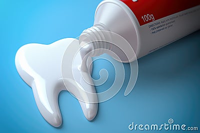 Toothpaste in the shape of tooth coming out from toothpaste tube. Brushing teeth dental concept Cartoon Illustration