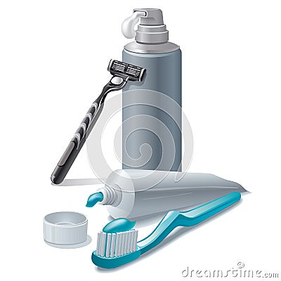 Toothpaste and shaving foam Stock Photo