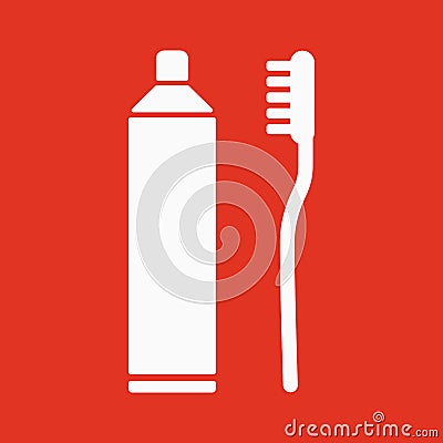 The toothpaste and toothbrush icon. Bathroom, dental, dentist symbol. Flat Vector Illustration