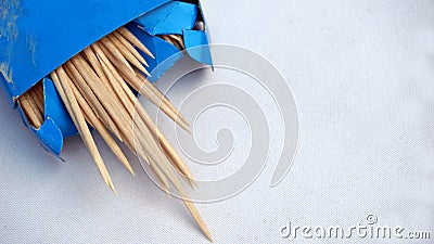 Toothpicks outside of a old box Stock Photo