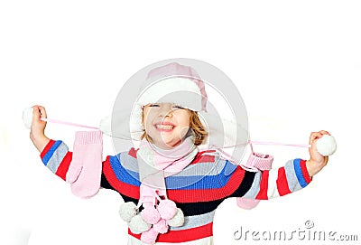 Toothy smile of winter gilr Stock Photo
