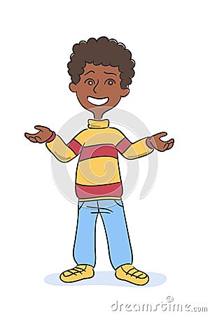 Toothy smiling afro-american schoolboy on white Vector Illustration