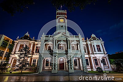 Toowoomba, Queensland, Australia - City Hall building illuminated at night Editorial Stock Photo