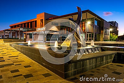 Toowoomba, Queensland, Australia - Public library building at night Editorial Stock Photo