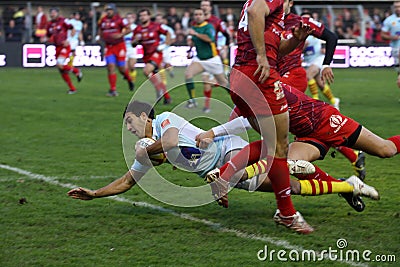 Top 14 rugby match USAP vs Montpellier Editorial Stock Photo