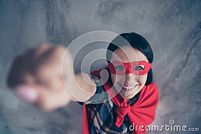 Top above high angle view close-up portrait of her she nice lovely cute charming attractive mysterious cheerful lady Stock Photo