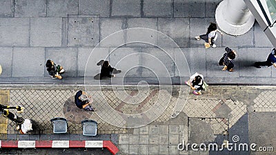 Top aerial view people walk on pedestrian street Editorial Stock Photo