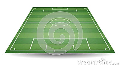 Top and back view of football field. Textured soccer field in perspective. Green playground backgro Vector Illustration