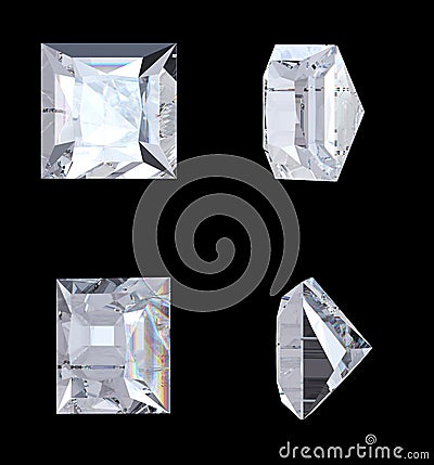 Top bottom and side views of princess diamond Stock Photo