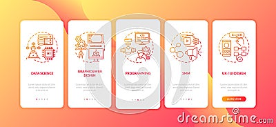 Top careers in IT for creative thinkers onboarding mobile app page screen with concepts Vector Illustration