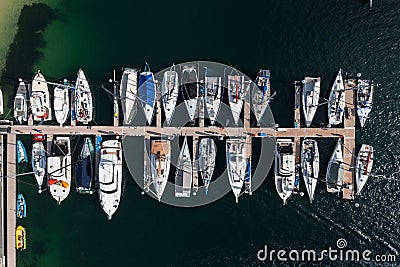 Top down aerial view of moored yachts, Australia Editorial Stock Photo