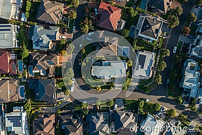 Top down aerial view of upmarket houses in Sydney, Australia Stock Photo