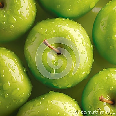 Top down apple display Background of luscious green apples Stock Photo