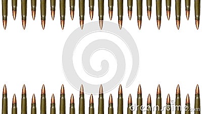 Top and down bullets borders isolated on white background. 7.62 mm cartridges for a Kalashnikov assault rifle Stock Photo