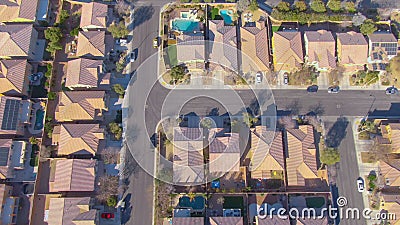 TOP DOWN: Flying over terraced houses in luxury suburban neighborhood in Nevada. Editorial Stock Photo