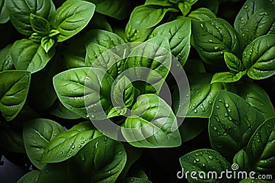 Top-down picture of Genovese basil plants. Basil (Ocimum basilicum) Stock Photo