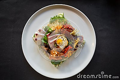 Top Down Shot of Creative Plate of Chirashi and Whole Plate Stock Photo