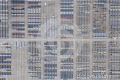 Top down view of assorted new cars lined up in port Editorial Stock Photo