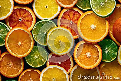 Citrus Fruit Slices Pattern Orange Green Yellow Top Down View Stock Photo