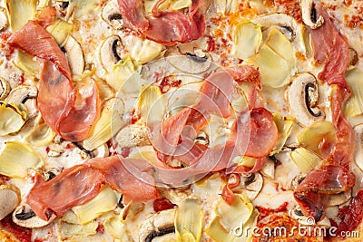 top down Mediterranean pizza, artichoke pizza Stock Photo