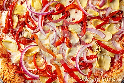 top down veggie pizza, artichoke pizza Stock Photo