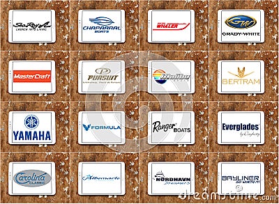 Top famous boat and yacht brands and logos Editorial Stock Photo