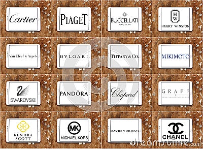 Top famous jewelry companies logos and brands Editorial Stock Photo