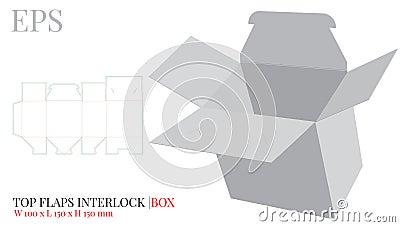 Top flaps Inter lock Box Template, vector with die cut / laser cut layers. White, clear, blank, isolated open box mock up Stock Photo