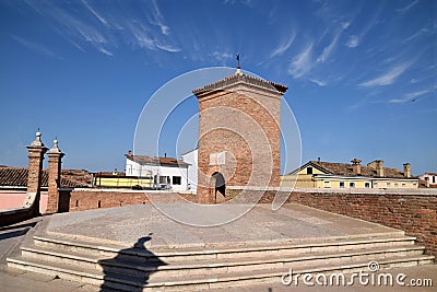 From the top of the fortified city walls of the town of Comacchio - Italy Stock Photo