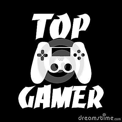TOP GAMER- text with controller,on black backgound. Vector Illustration