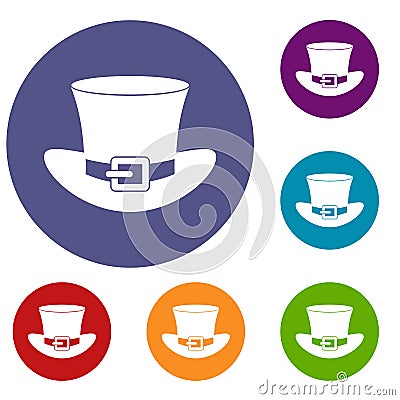 Top hat with buckle icons set Vector Illustration