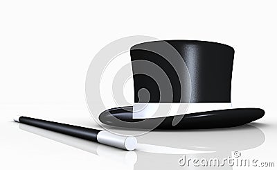 Top hat and conjuring stick Stock Photo