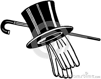 Top Hat Gloves And Cane Vector Illustration