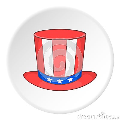 Top hat in the USA flag colors icon, cartoon style Vector Illustration