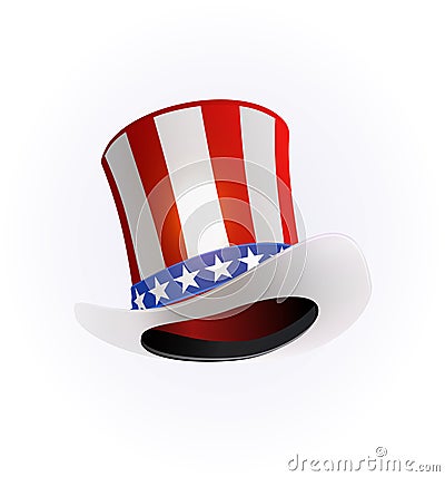 Top hat for USA Independence Day. Uncle Sam's hat vector. 4 of July celebration. Fourth of July greeting card Vector Illustration