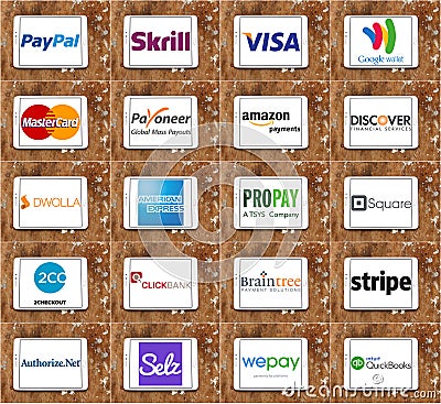 Top online payment services and systems logos and vector Editorial Stock Photo