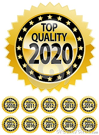 10 Top quality certificates 2010-2020 badge set, edittable vector illustrations Vector Illustration