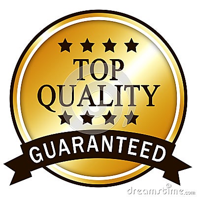 Top quality guaranteed. Golden icon. Cartoon Illustration