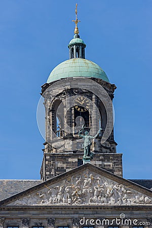 Top of Royal Palace in Amsterdam. Stock Photo