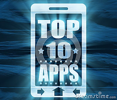 Top ten apps text on phone screen. Stock Photo