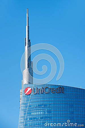 Top of UniCredit building in Milan, Italy Editorial Stock Photo