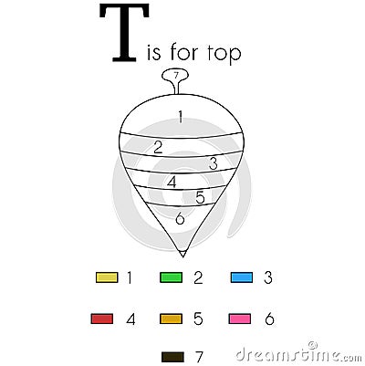 Top. Vector alphabet letter T, colouring page Cartoon Illustration