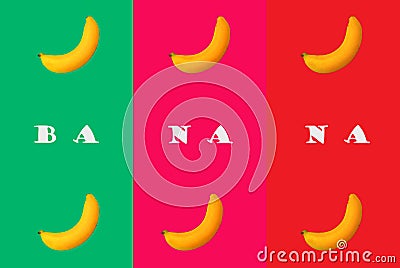 Top veiw, pattern of bananas on multicolor background Stock Photo