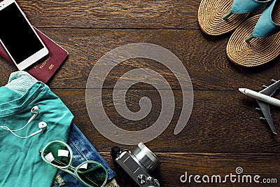 Top view accessories travel with mobile phone Stock Photo