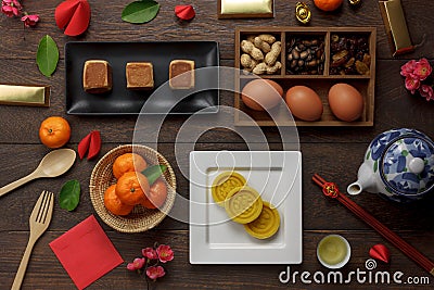 Top view aerial image shot of arrangement decoration Chinese new year Stock Photo