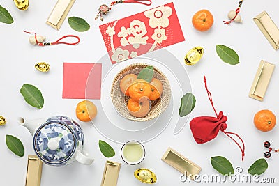 Top view aerial image shot of arrangement decoration Chinese new year & lunar new year Stock Photo