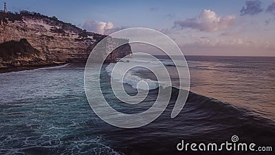 Top view aerial photo from flying drone of an amazingly beautiful sea & ocean landscape with waves and turquoise water Stock Photo