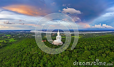 Top view Aerial photo from flying drone. Big Buddha Wat Phu Manorom Mukdahan province, Thailand Stock Photo
