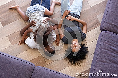 Top view African American family having fun together at home Stock Photo