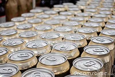 Top view. Aluminum cans in the market Cover alumiunum cans. Aluminum cans Stock Photo